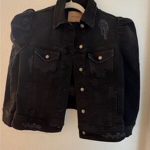 Retrofete Black Distressed Puff-Sleeve Denim Jacket